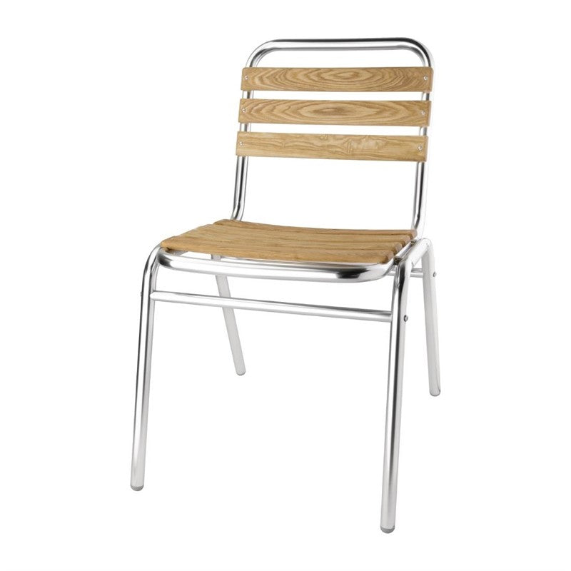 SET OF 4 ASH AND ALUMINUM BISTRO CHAIRS