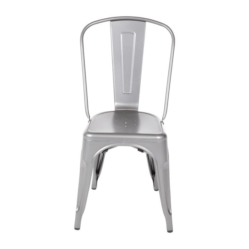 LOT DE 4 CHAISES BISTRO EN ACIER GRIS MÉTALLISÉ