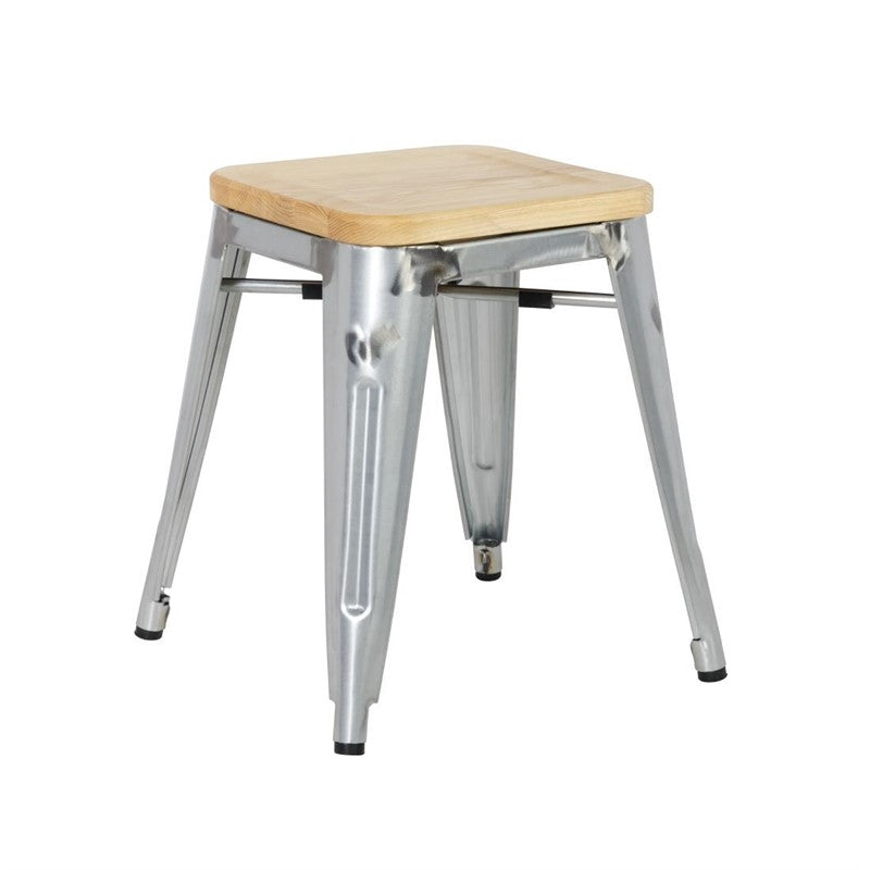 LOT DE 4 TABOURETS BISTRO BAS EN ACIER AVEC ASSISE EN BOIS