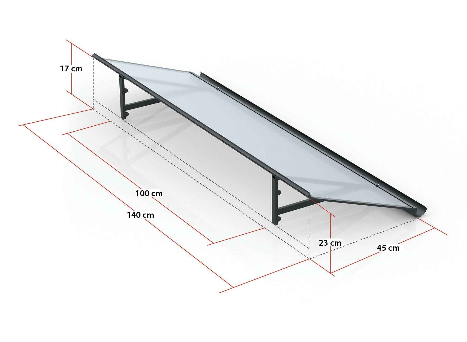 Marquise Loft 140 cm - Plaque acrylique PMMA transparent