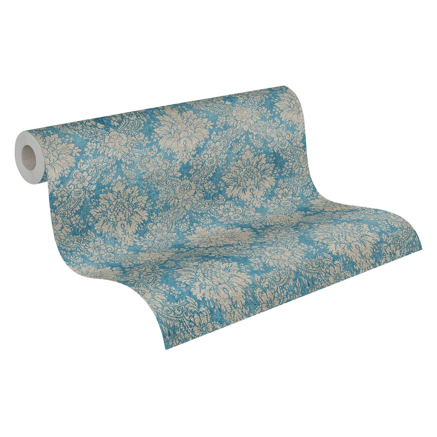 Papier peint baroque Profhome 336075-GU papier peint intissé gaufré à chaud lisse au style baroque mat turquoise bleu-pastel gris beige 5,33 m2 - 0