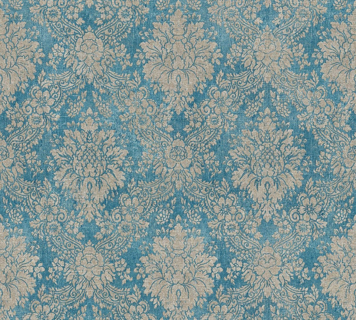 Papier peint baroque Profhome 336075-GU papier peint intissé gaufré à chaud lisse au style baroque mat turquoise bleu-pastel gris beige 5,33 m2