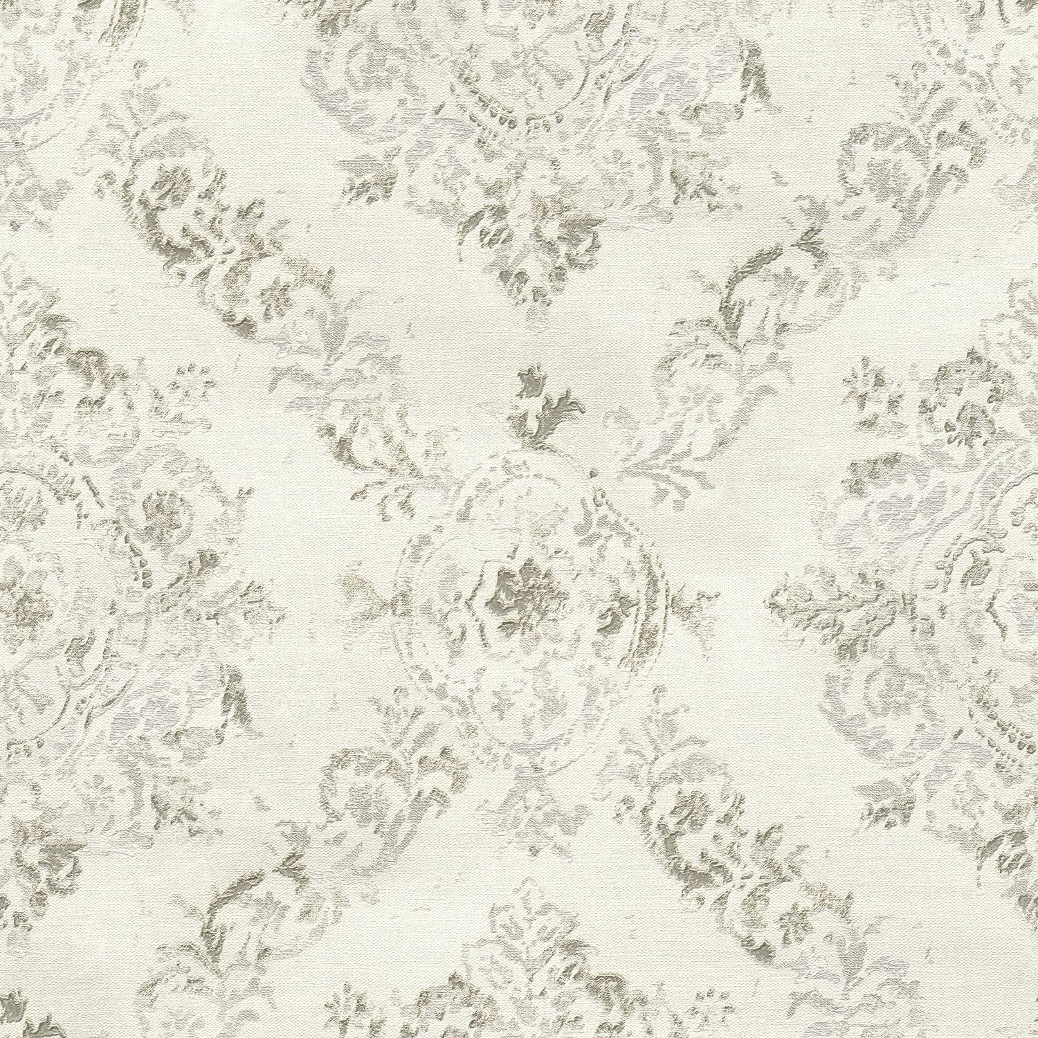 Papier peint baroque Profhome 387072-GU papier peint intissé gaufré à chaud légèrement texturé au style baroque brillant crème platine beige nacré gris 5,33 m2