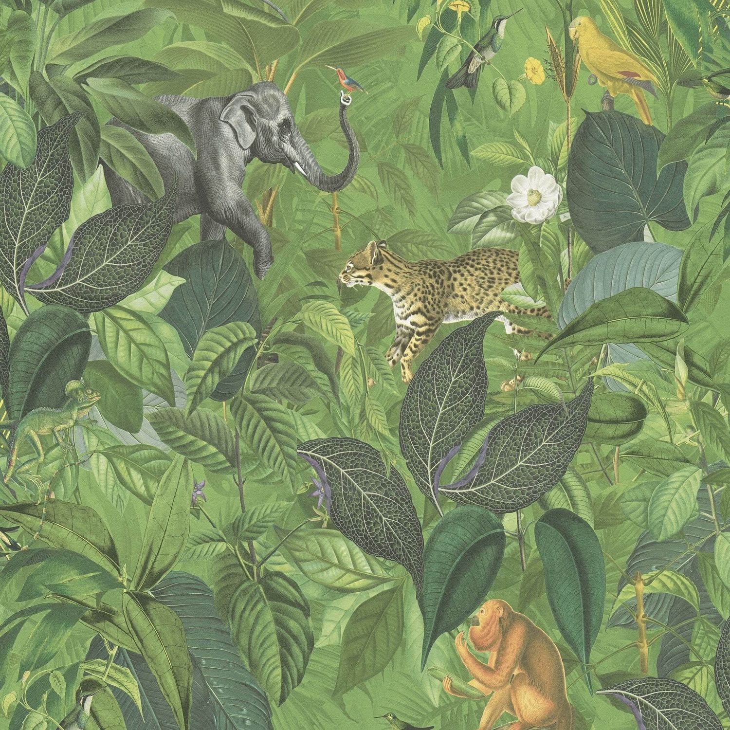 Papier peint nature Profhome 387241-GU papier peint intissé gaufré à chaud lisse avec des motifs animaux mat vert brun jaune gris 5,33 m2