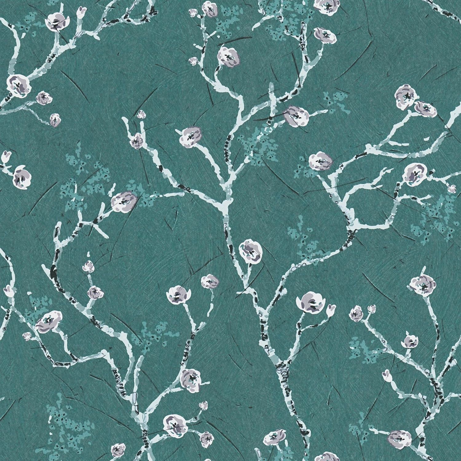 Papier peint floral Profhome 387394-GU papier peint non-tissé lisee sans texture lisse avec un dessin floral mat turquoise pétrole blanc gris 5,33 m2