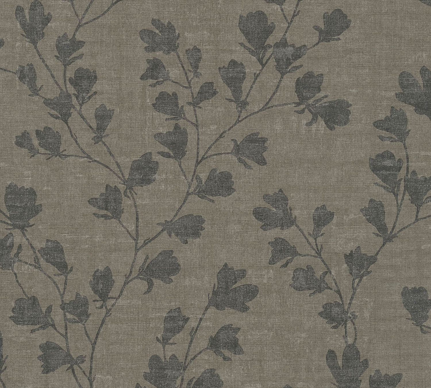 Papier peint floral Profhome 387472-GU papier peint intissé gaufré à chaud légèrement texturé avec des ornements floraux mat brun anthracite noir 5,33 m2