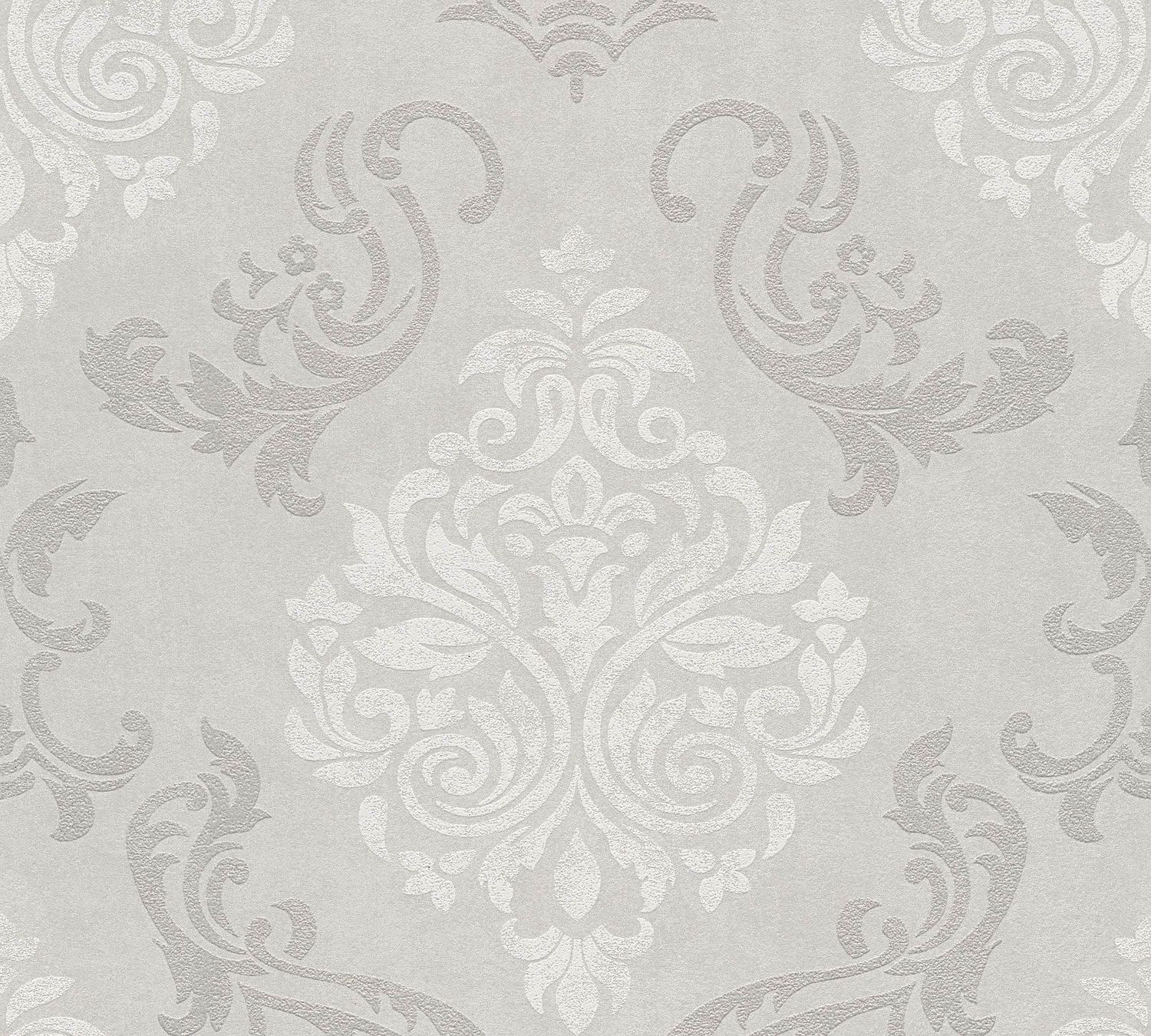 Papier peint baroque Profhome 953721-GU papier peint intissé légèrement texturé au style baroque satiné gris blanc gris argent 5,33 m2