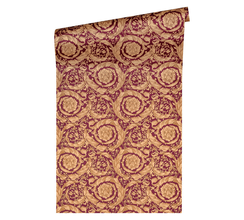 Exclusive luxury wallpaper Profhome 366927-GU textured non-woven wallpaper with shiny ornaments red gold brown 7.035 m2 - 0