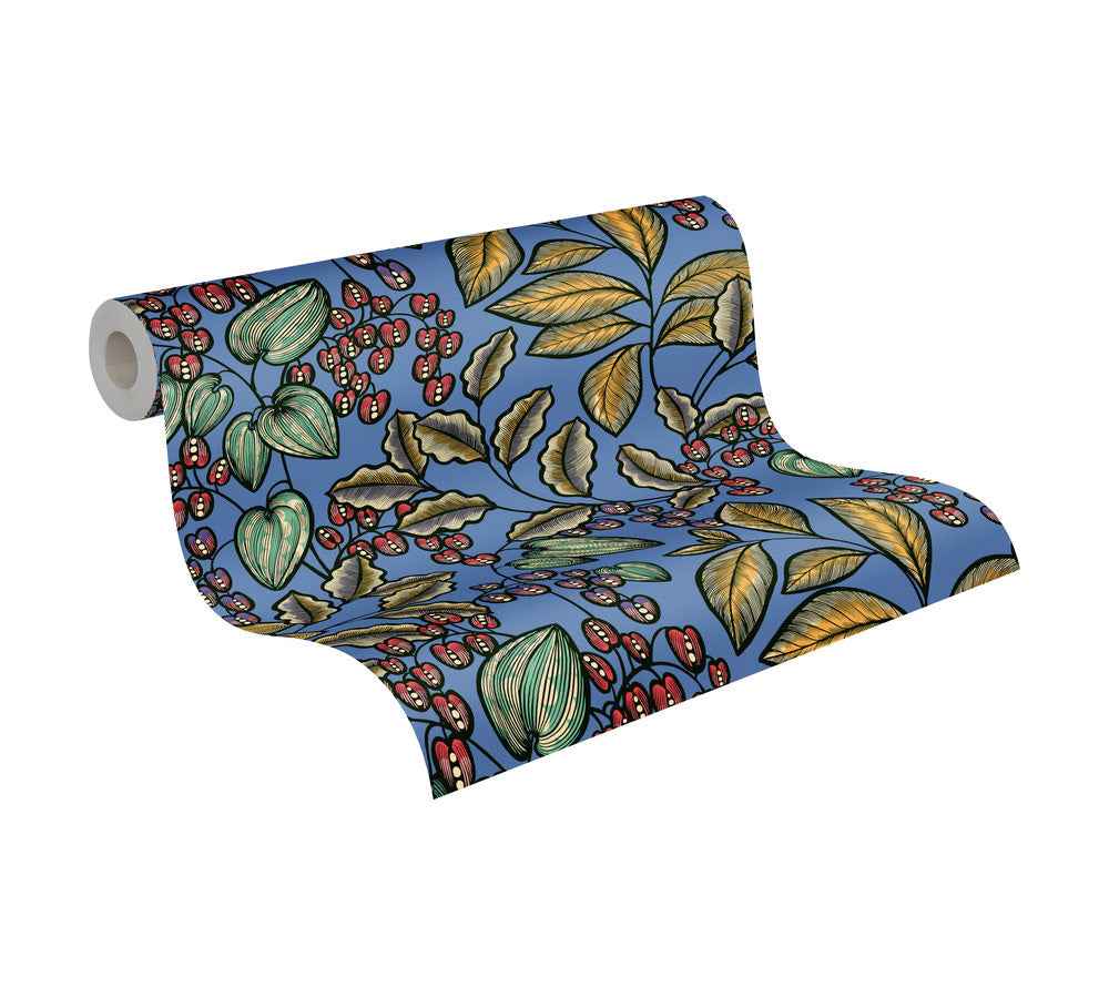 Papier peint floral Profhome 377541-GU papier peint intissé lisse avec un dessin floral mat bleu jaune rouge noir 5,33 m2