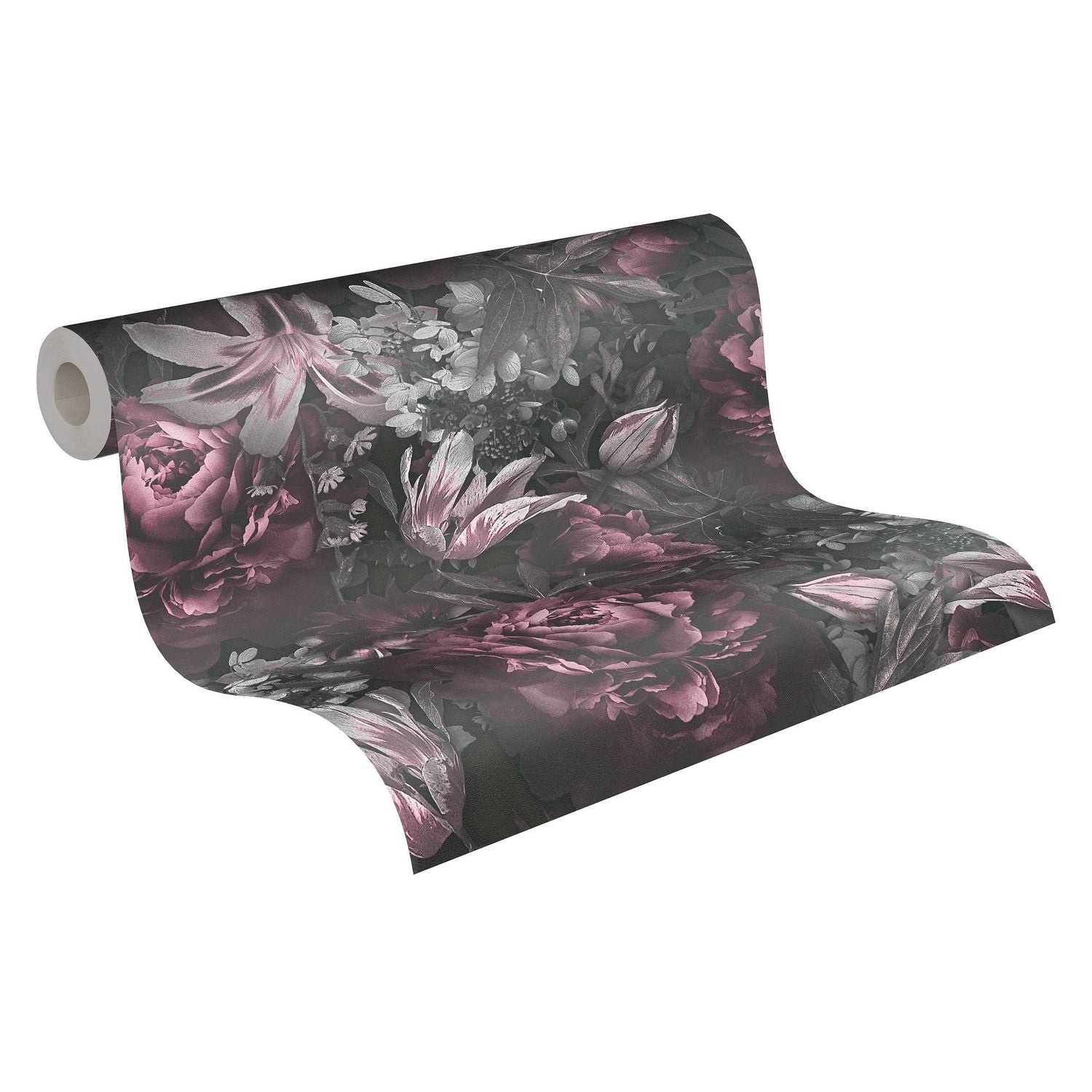 Papier peint floral Profhome 385093-GU papier peint intissé gaufré à chaud lisse avec un dessin floral mat rose gris noir 5,33 m2 - 0