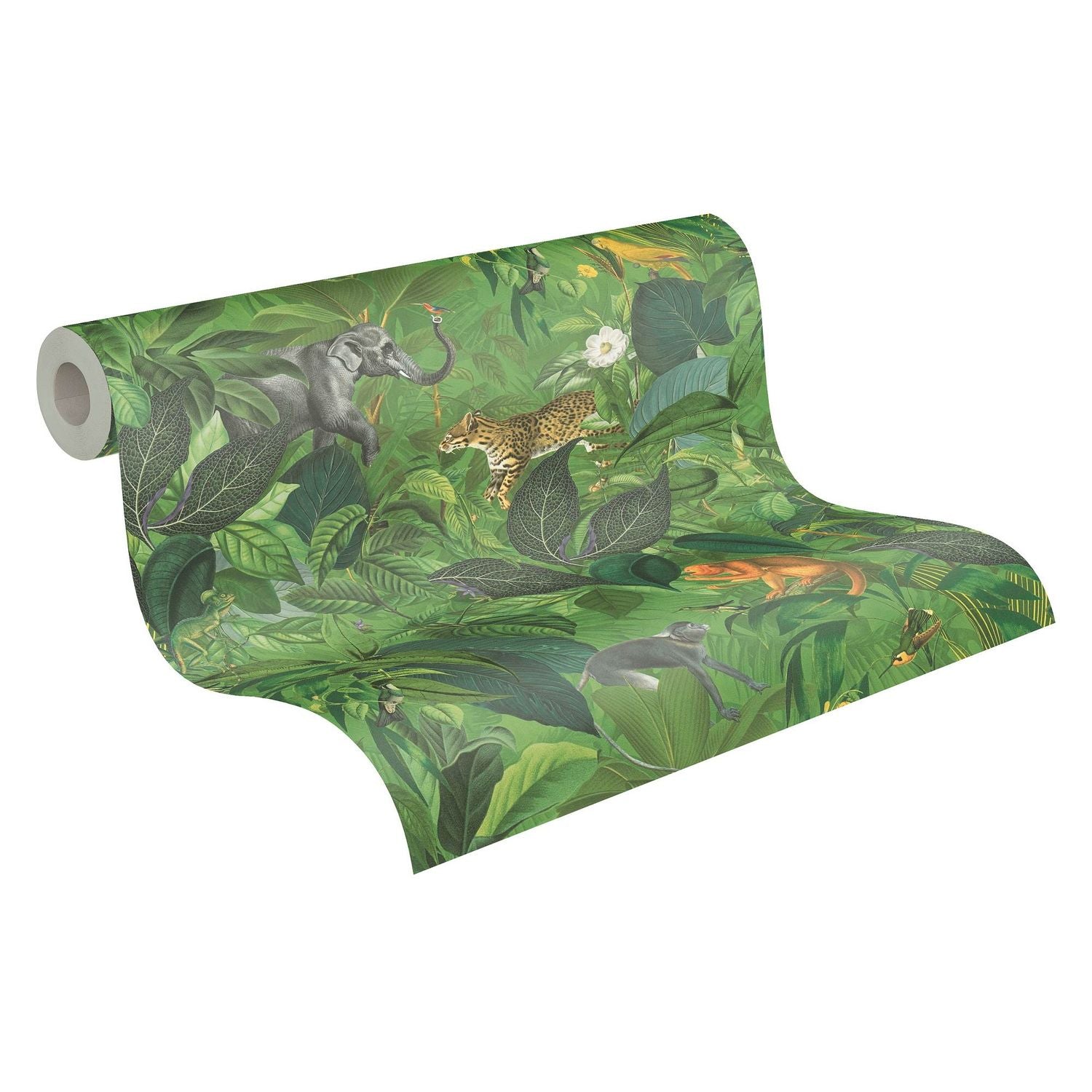 Papier peint nature Profhome 387241-GU papier peint intissé gaufré à chaud lisse avec des motifs animaux mat vert brun jaune gris 5,33 m2 - 0