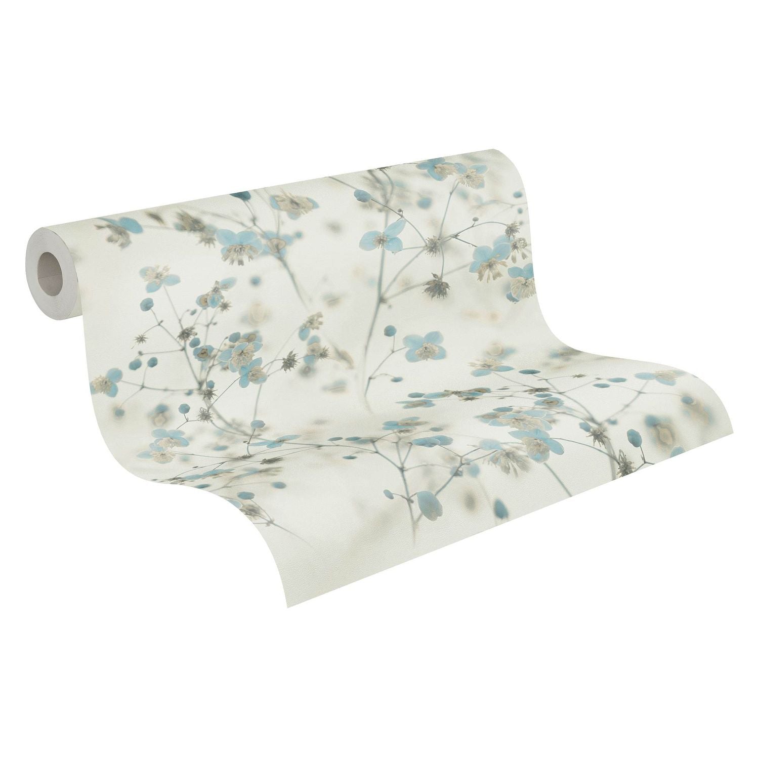 Papier peint floral Profhome 387262-GU papier peint intissé gaufré à chaud lisse avec un dessin floral mat bleu gris-clair blanc crème 5,33 m2 - 0