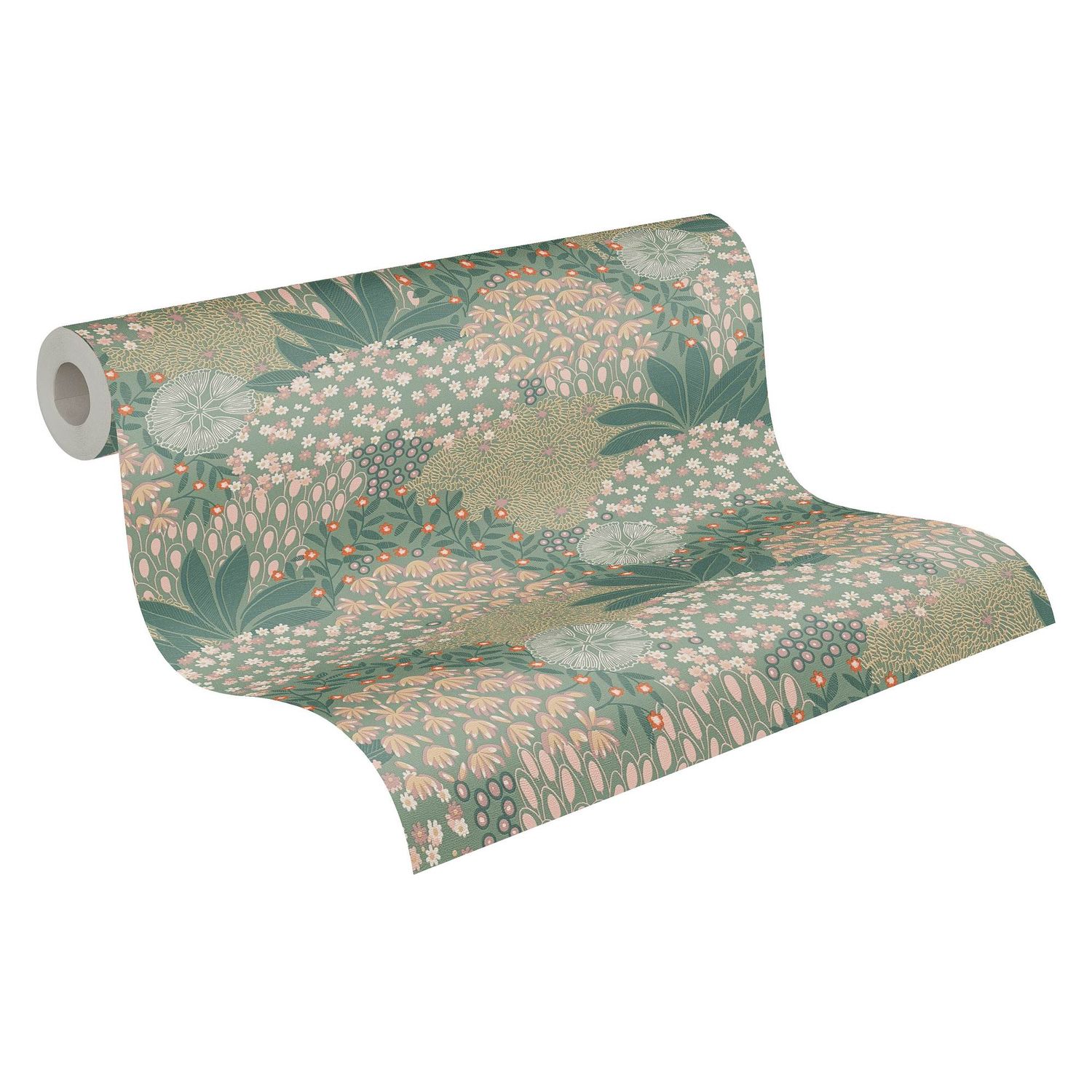 Papier peint floral Profhome 387401-GU papier peint intissé gaufré à chaud légèrement texturé avec un dessin floral mat vert jaune orange 5,33 m2 - 0