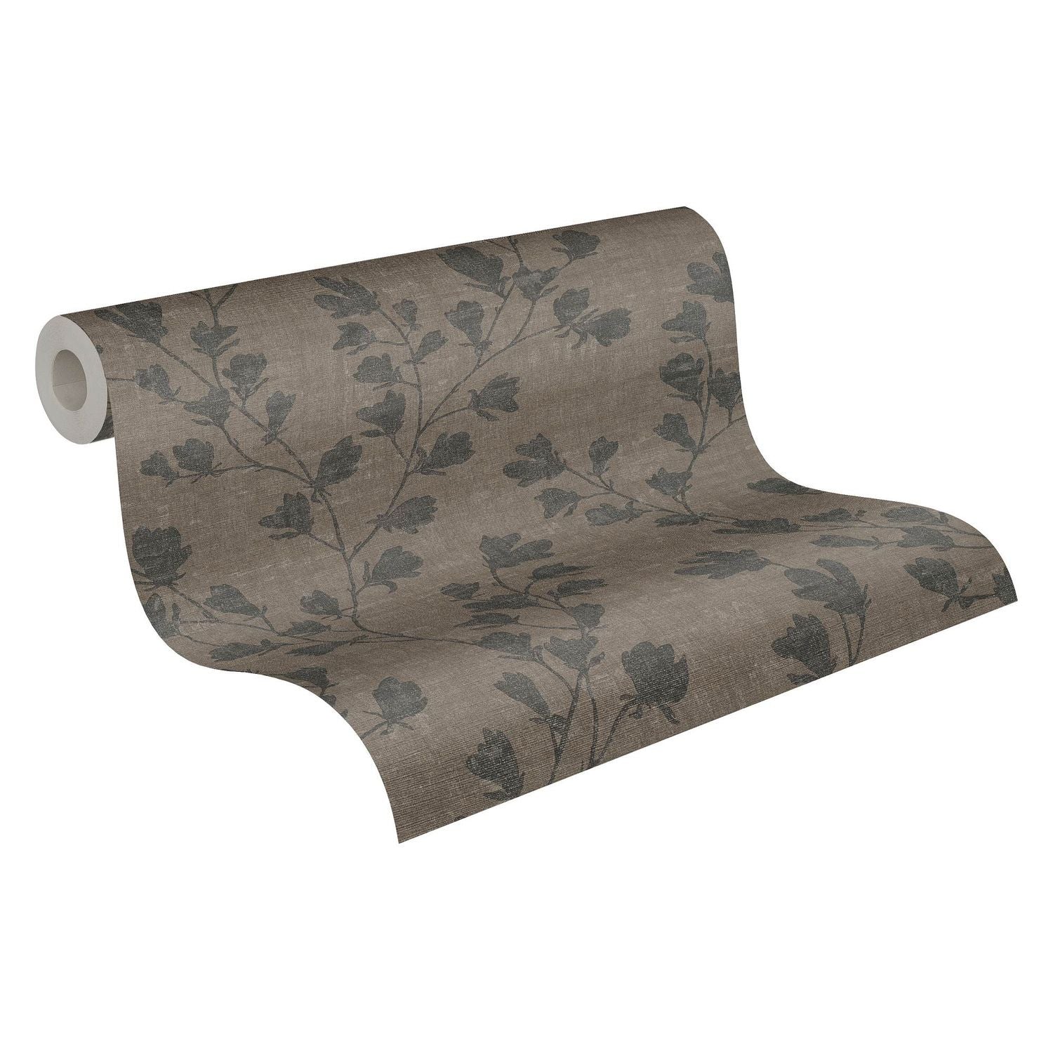 Papier peint floral Profhome 387472-GU papier peint intissé gaufré à chaud légèrement texturé avec des ornements floraux mat brun anthracite noir 5,33 m2 - 0