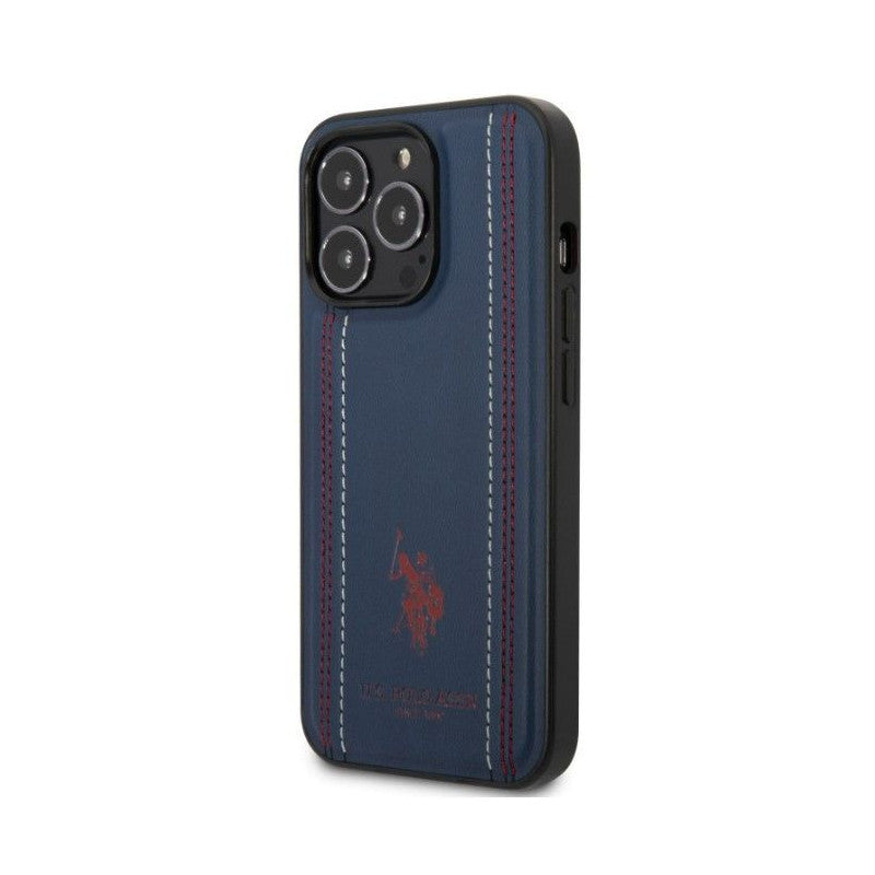 US Polo Assn Leather Stitch - Case for iPhone 14 Pro (Navy blue)