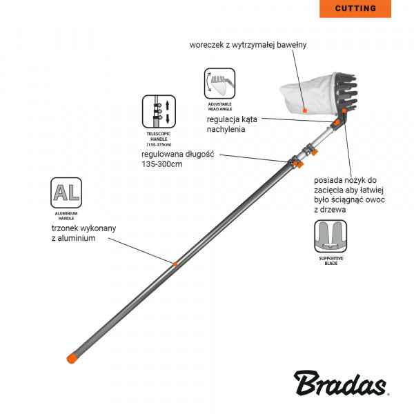 V-SERIES fruit collector on a 3,75m telescopic handle