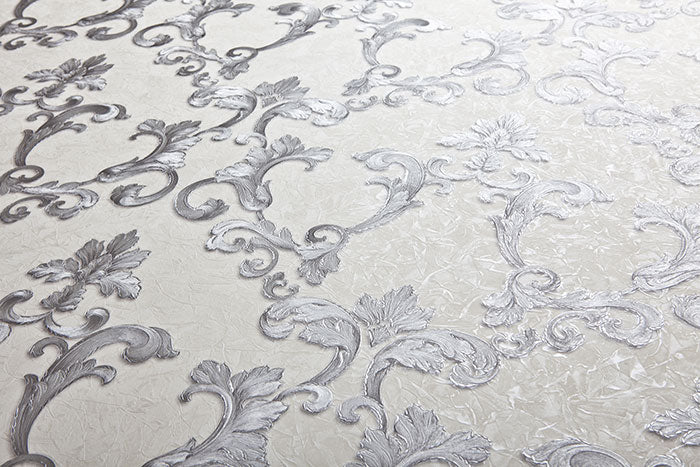 Baroque wallpaper EDEM 9085-27 hot embossed wallpaper with embossed non-woven back with 3D floral ornaments satin white silver gray 10.65 m - 0