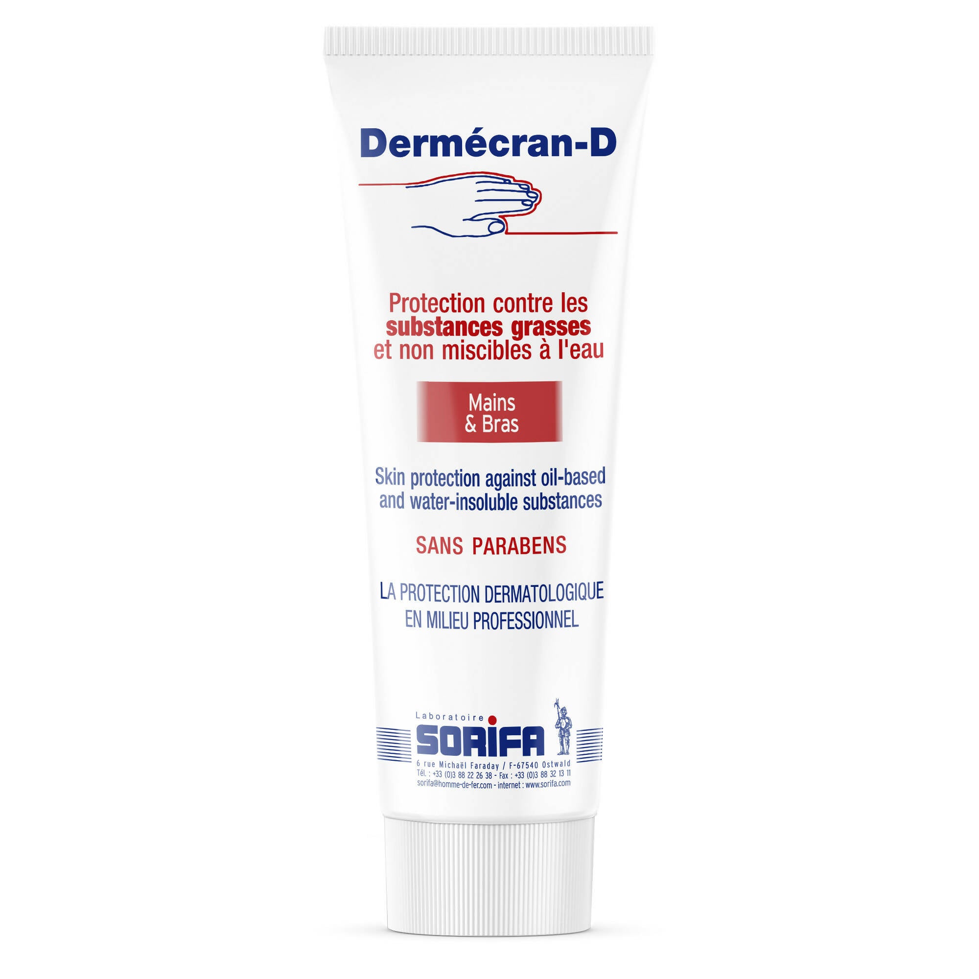 SORIFA - Dermécran – Pâte de protection ANTI-GRAISSES – CAMBOUIS – POUDRES – PIGMENTS – Mains et bras – Haute tolérance - Tube 125 ml. - Clicktofournisseur.com