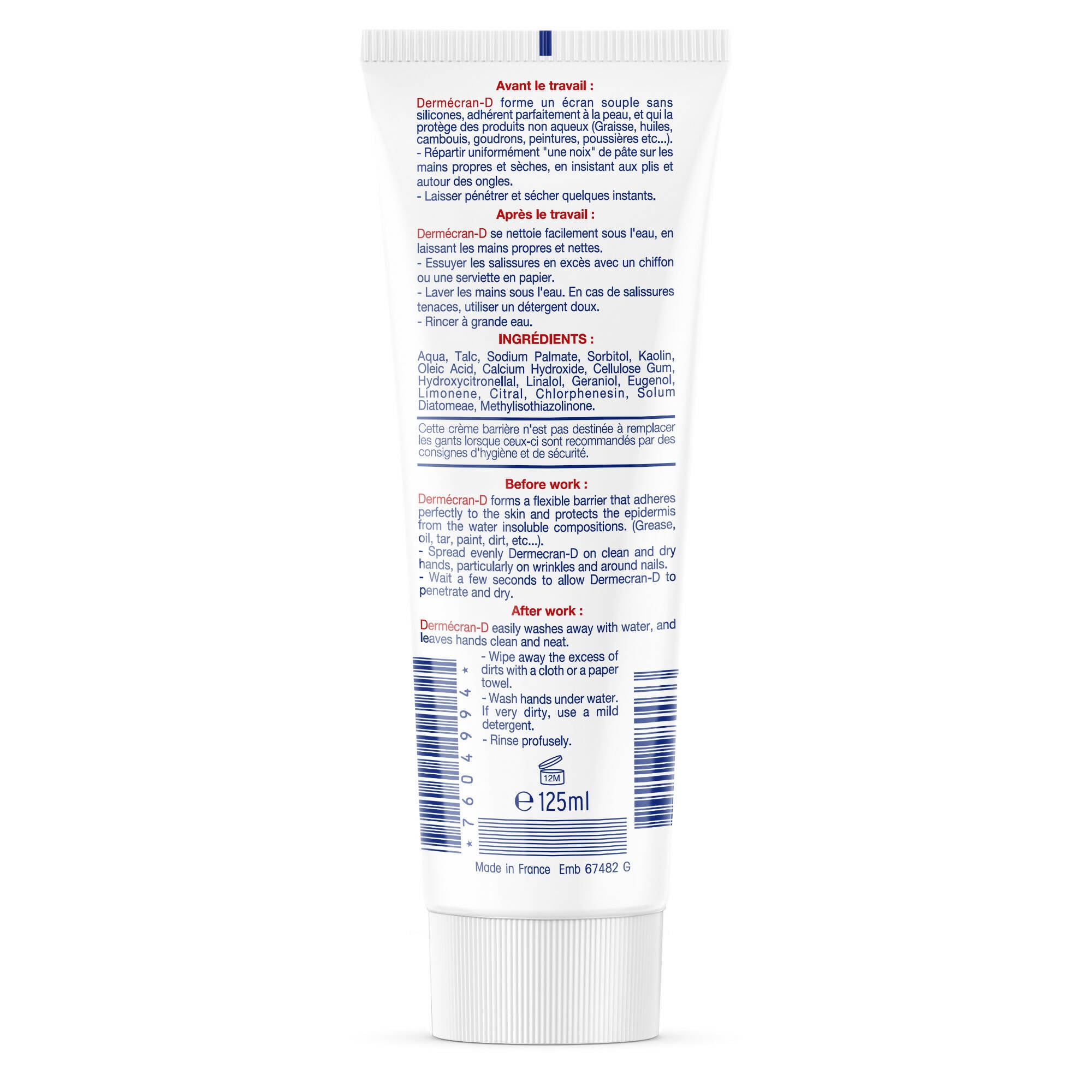 SORIFA - Dermécran – Pâte de protection ANTI-GRAISSES – CAMBOUIS – POUDRES – PIGMENTS – Mains et bras – Haute tolérance - Tube 125 ml. - Clicktofournisseur.com