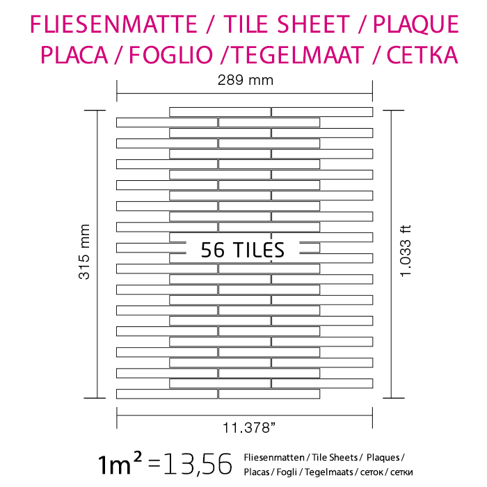 Massive Metallmosaikfliese Grau gebürsteter Edelstahl Größe 1,6 mm ALLOY Avenue-SSB 0,74 m2