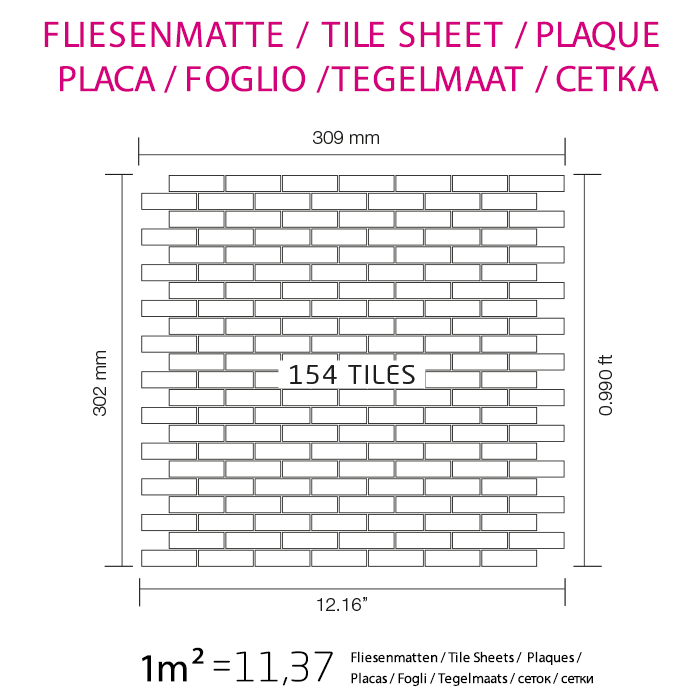 Massive Metallmosaikfliese, Edelstahl, grauer Spiegel, Dicke 1,6 mm, Legierung PK-SSM, 0,88 m2