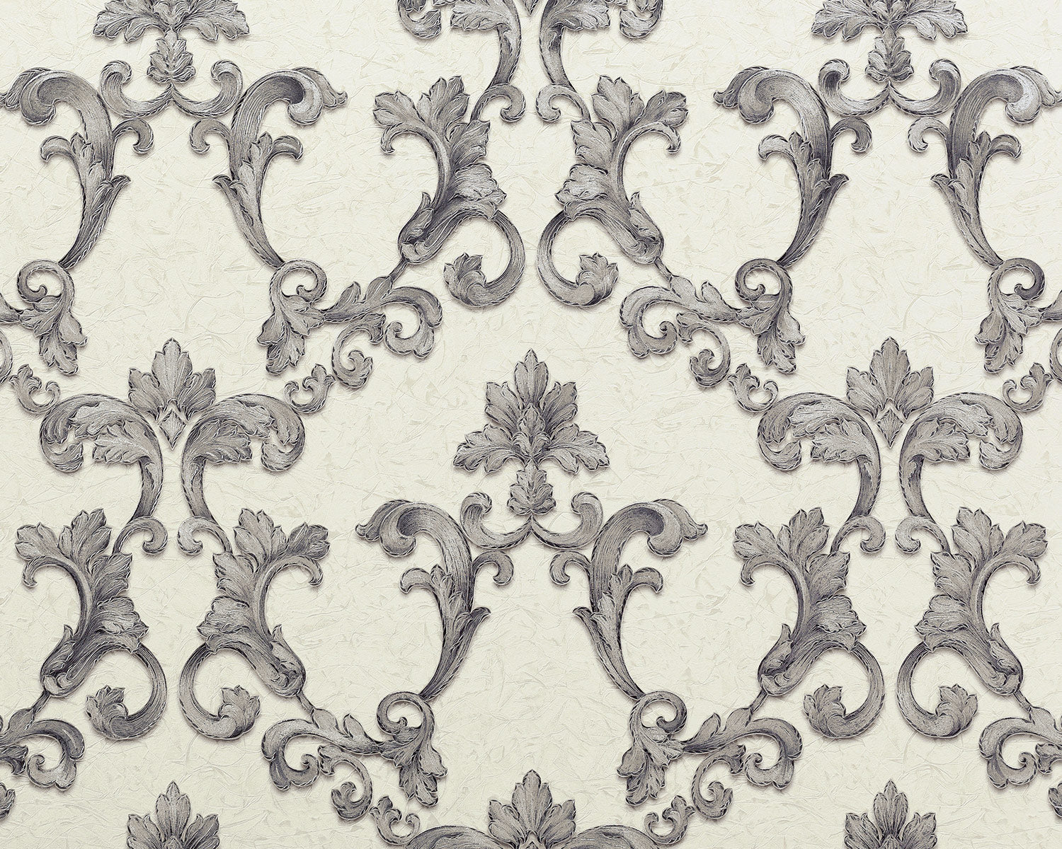 Baroque wallpaper EDEM 9085-27 hot embossed wallpaper with embossed non-woven back with 3D floral ornaments satin white silver gray 10.65 m