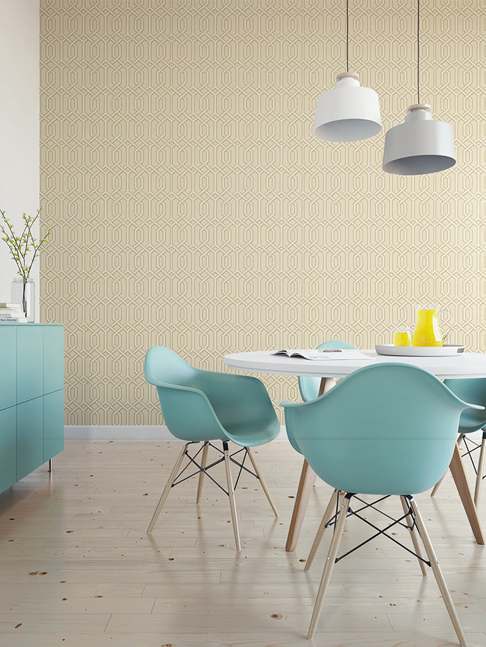 Graphic pattern wallpaper Profhome BA220014-DI hot embossed non-woven wallpaper with graphic design and metallic accents bronze beige 5.33 m2 - 0