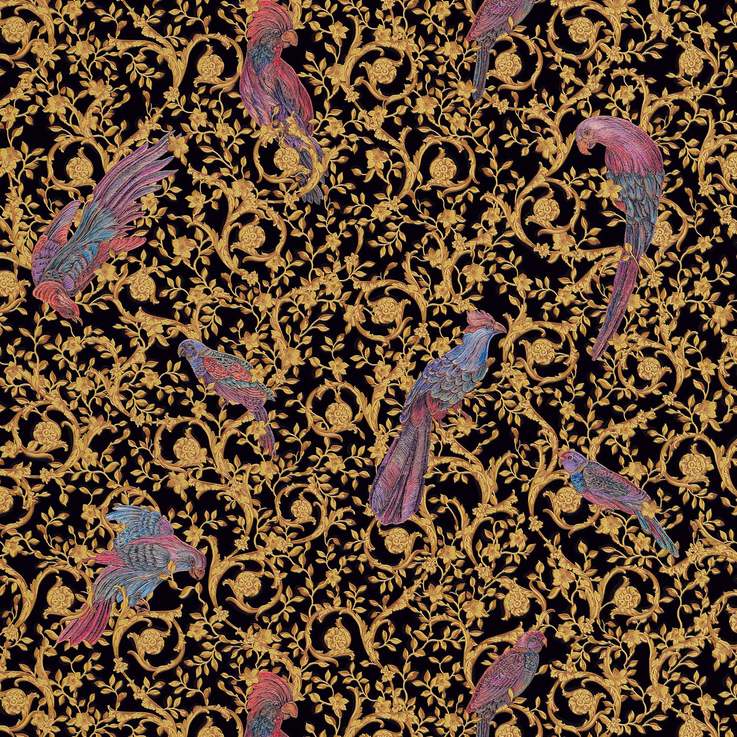 Exclusive luxury wallpaper Profhome 370531-GU textured non-woven wallpaper in shiny baroque style gold black yellow 7.035 m2