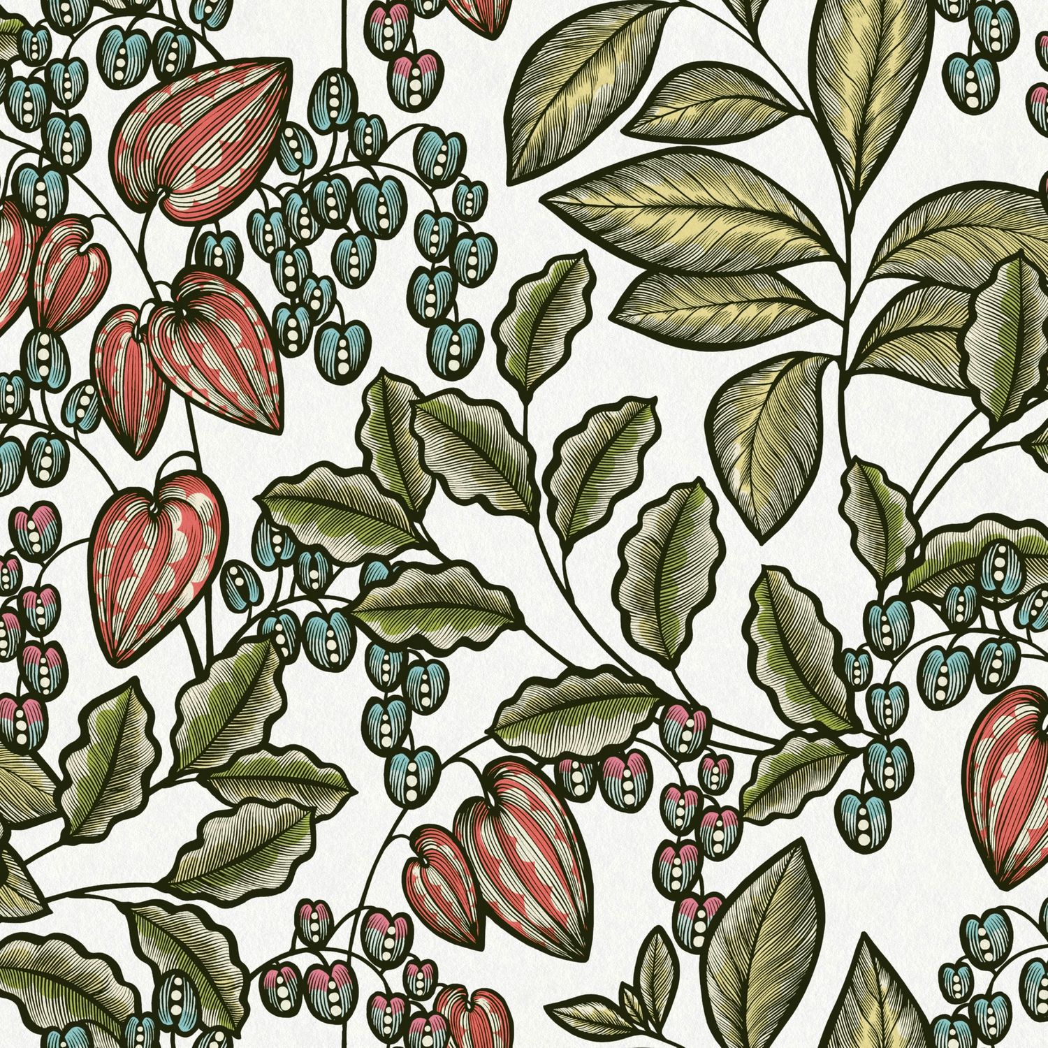 Floral wallpaper Profhome 377545-GU smooth non-woven wallpaper with a matt floral design white olive green red blue 5.33 m2