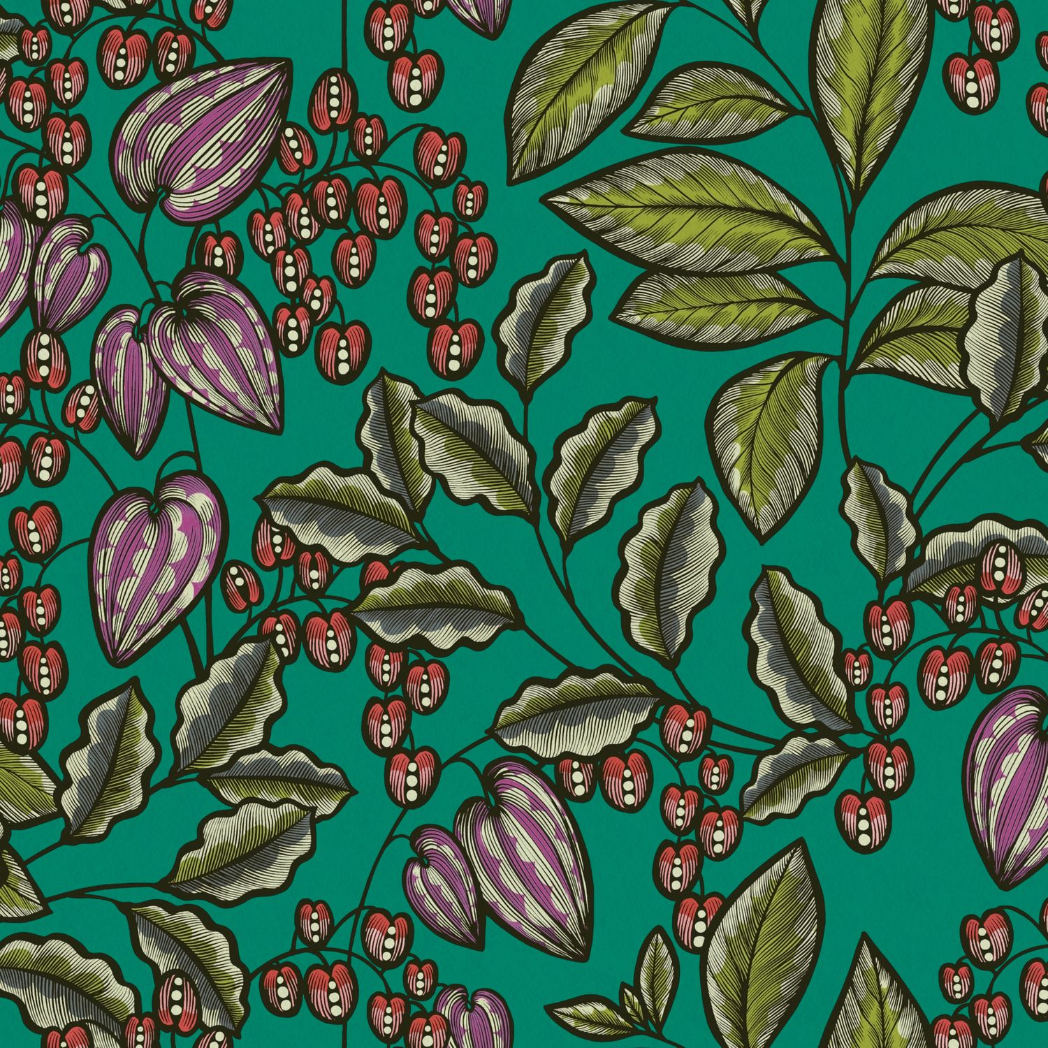 Floral wallpaper Profhome 377547-GU smooth non-woven wallpaper with a matt floral design green red purple black 5.33 m2