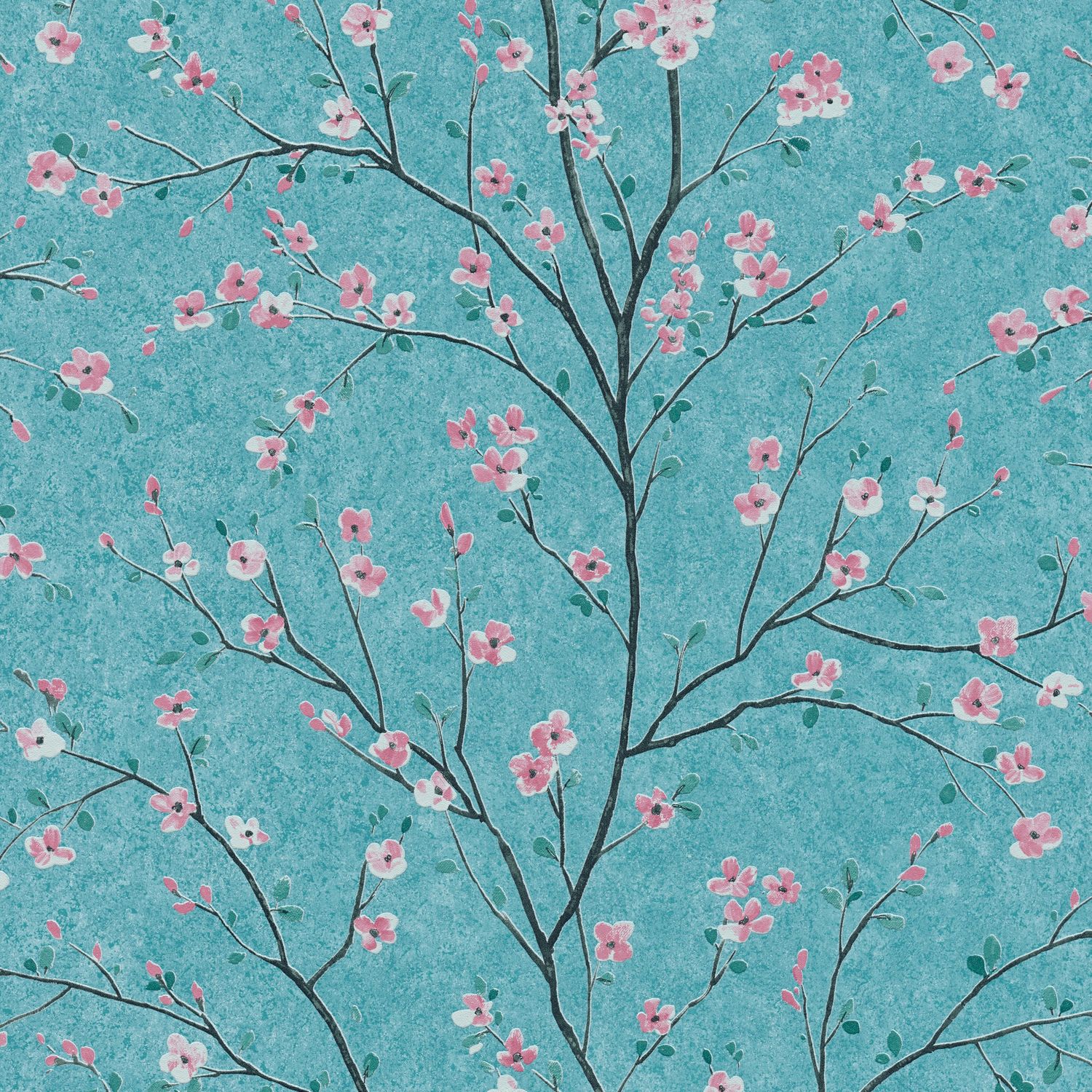 Floral wallpaper Profhome 379123-GU lightly textured non-woven wallpaper with a matt floral design turquoise pink black gray 5.33 m2