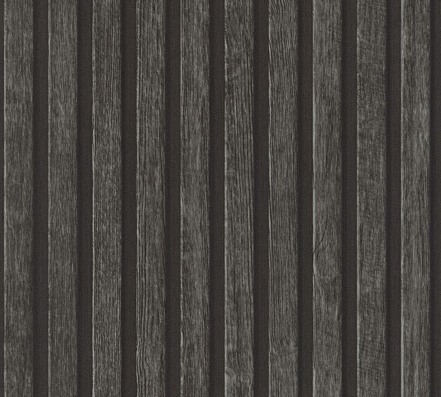 3D wood look wallpaper Profhome 391094-GU textured hot embossed non-woven wallpaper in wood look matt anthracite gray black 5.33 m2