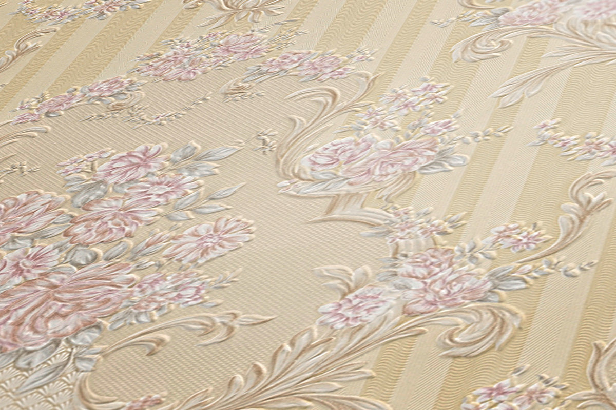 Baroque wallpaper Profhome 765789-GU lightly textured wallpaper in baroque style matt pink bronze beige 5.33 m2