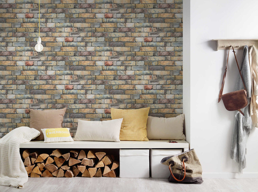 Nature wallpaper Profhome 302561-GU smooth non-woven wallpaper with a matt nature design brown gray yellow brick red 5.33 m2