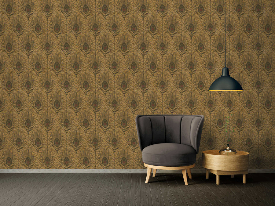 Nature wallpaper Profhome 369718-GU lightly textured non-woven wallpaper with an exotic design matt brown yellow black 5.33 m2