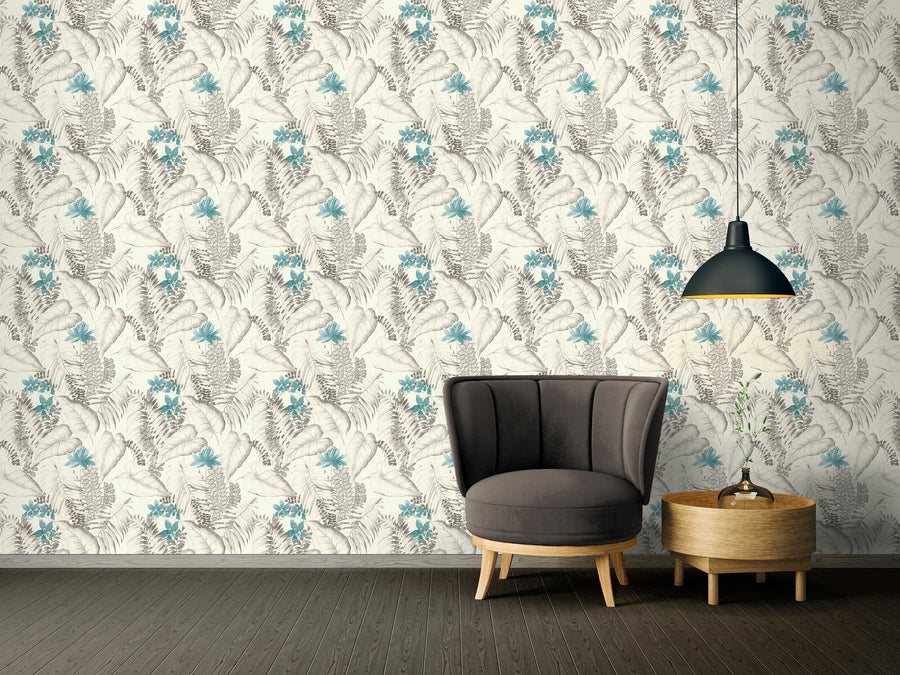 Floral wallpaper Profhome 372792-GU smooth non-woven wallpaper with a matt floral design blue gray black 5.33 m2