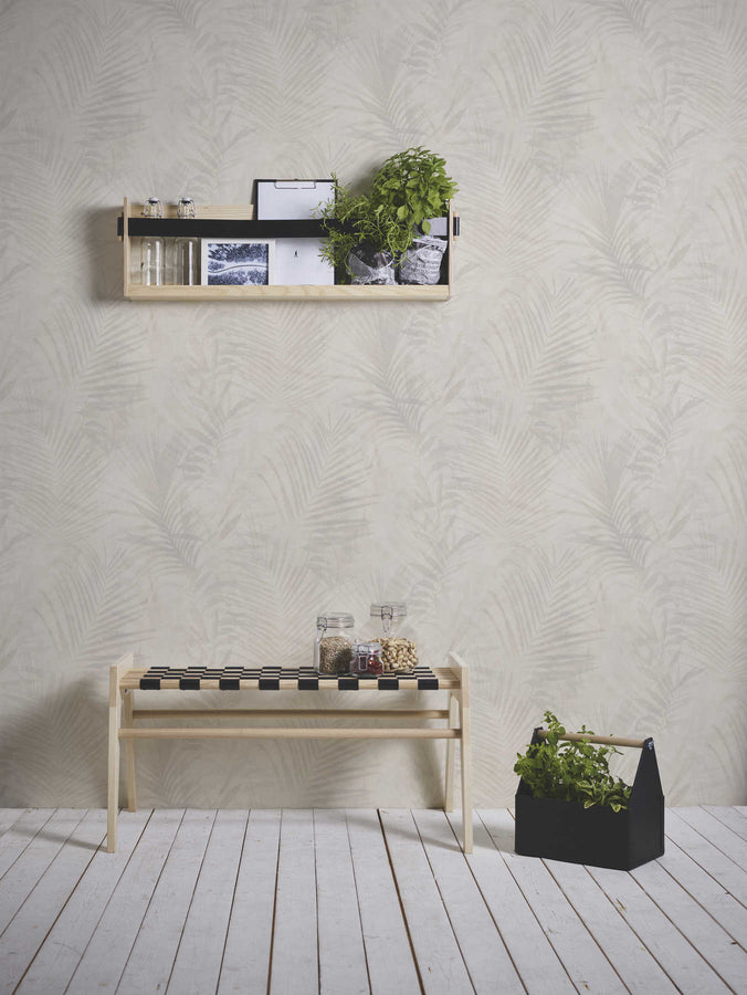 Nature wallpaper Profhome 374113-GU lightly textured non-woven wallpaper in jungle design matt beige white-cream gray 5.33 m2