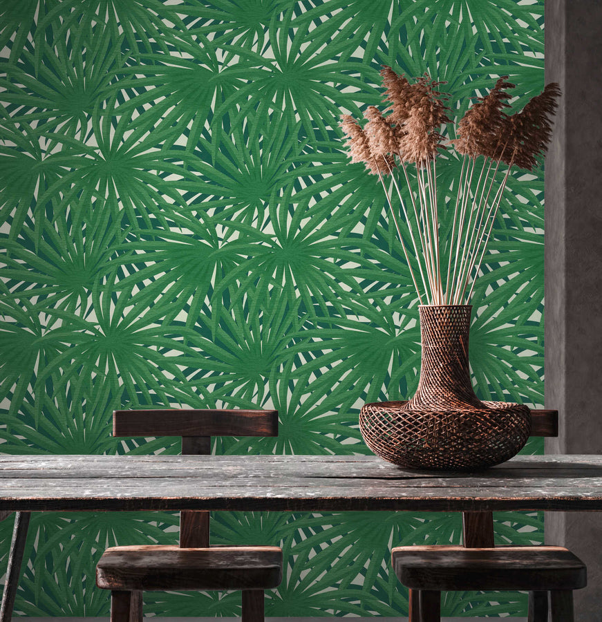 Floral wallpaper Profhome 378613-GU smooth non-woven wallpaper with a matt floral design green white 5.33 m2