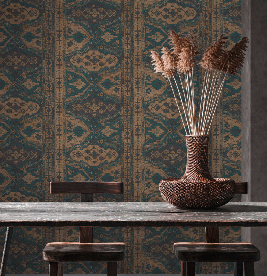 Ethnic wallpaper Profhome 378682-GU lightly textured non-woven wallpaper in matt ethnic style blue brown 5.33 m2