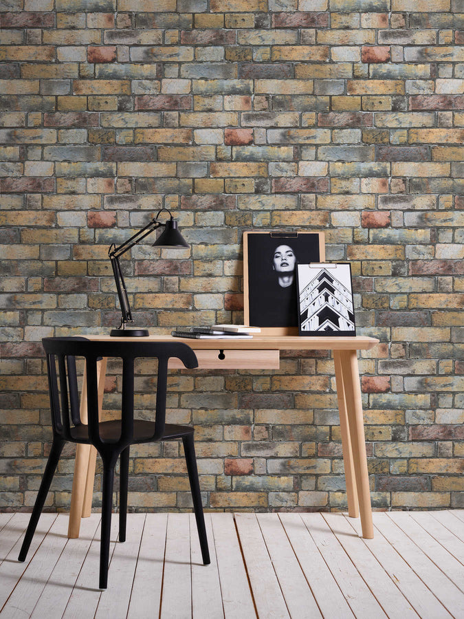 Nature wallpaper Profhome 302561-GU smooth non-woven wallpaper with a matt nature design brown gray yellow brick red 5.33 m2