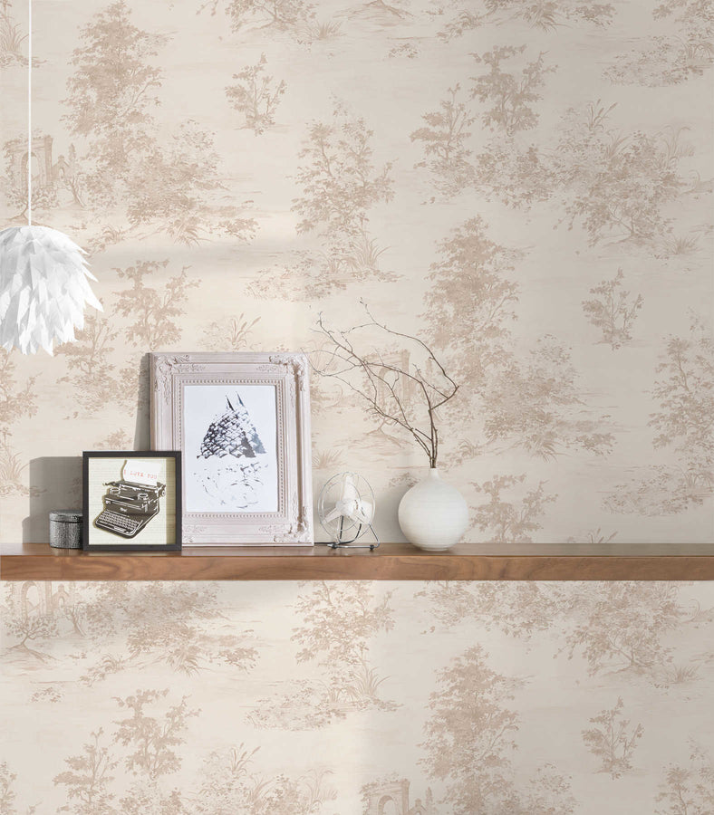 Country style wallpaper Profhome 304291-GU lightly textured non-woven wallpaper in shabby chic style matt beige pink cream white 5.33 m2