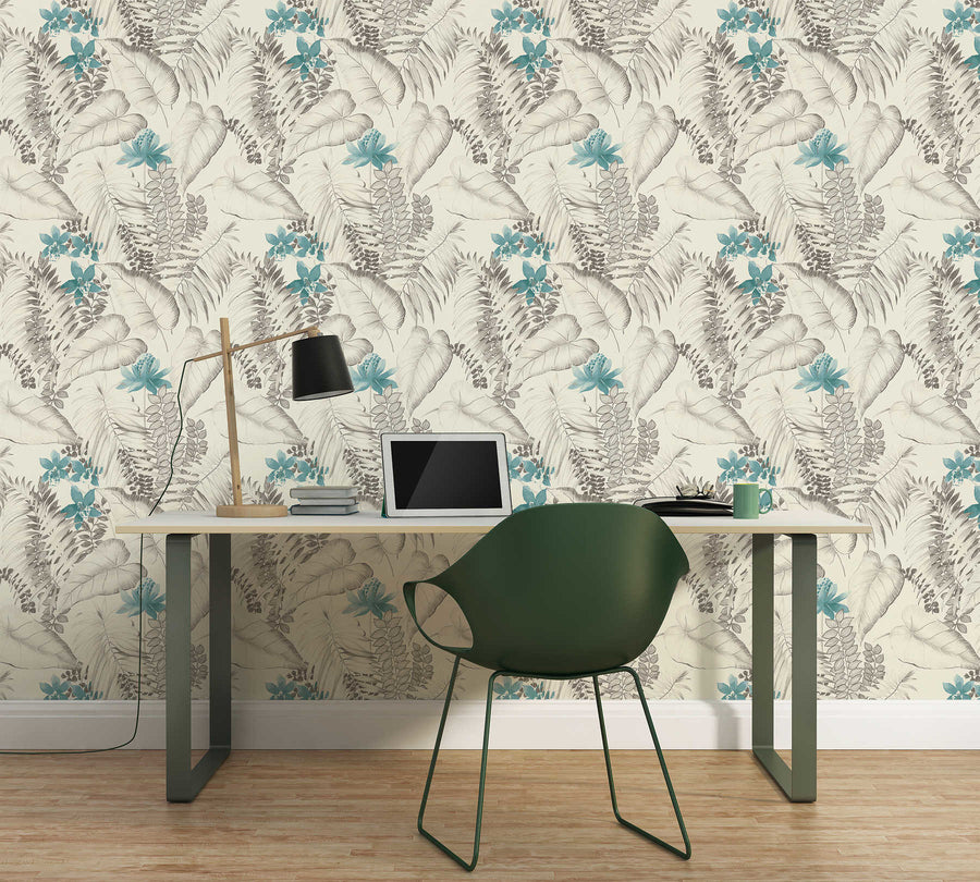 Floral wallpaper Profhome 372792-GU smooth non-woven wallpaper with a matt floral design blue gray black 5.33 m2