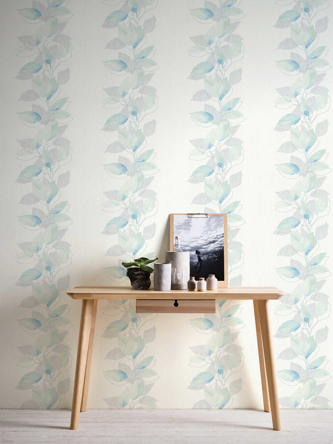 Floral wallpaper Profhome 378151-GU lightly textured non-woven wallpaper with a bright floral design green blue white gray 5.33 m2