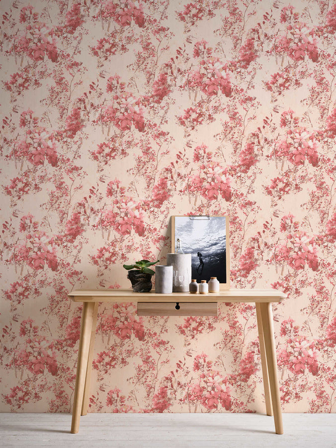 Floral wallpaper Profhome 378162-GU lightly textured non-woven wallpaper with a matt floral design red pink beige 5.33 m2