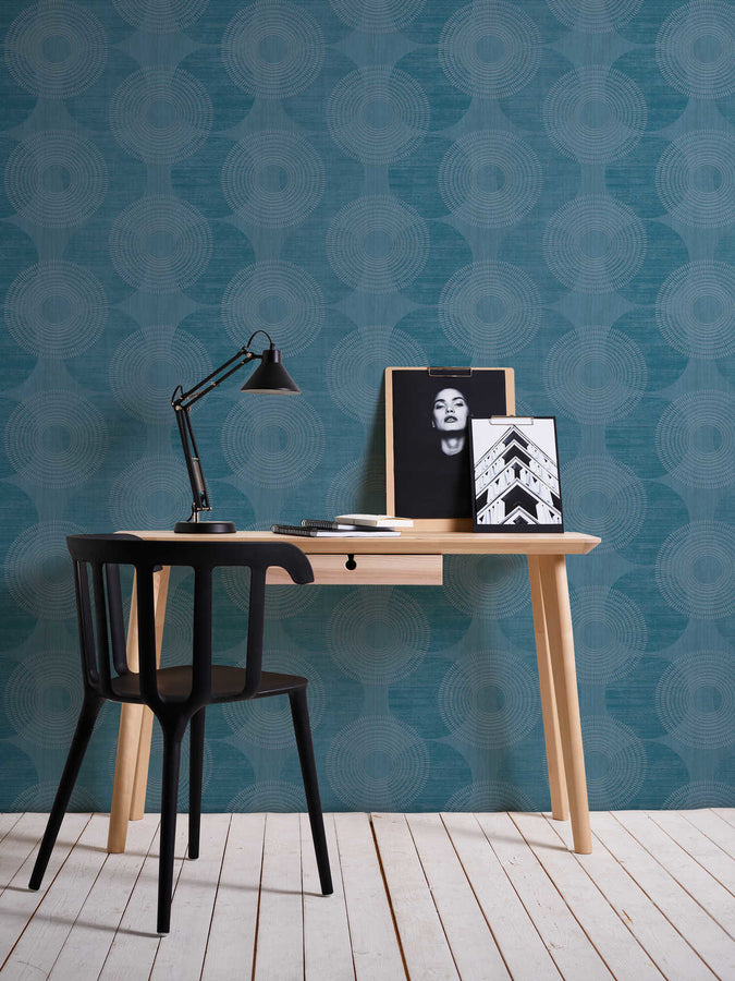 Graphic wallpaper Profhome 378325-GU lightly textured non-woven wallpaper with a blue shimmering graphic design 5.33 m2