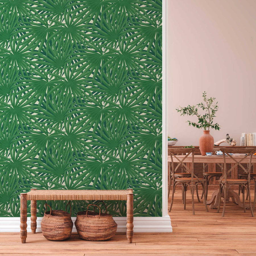 Floral wallpaper Profhome 378613-GU smooth non-woven wallpaper with a matt floral design green white 5.33 m2