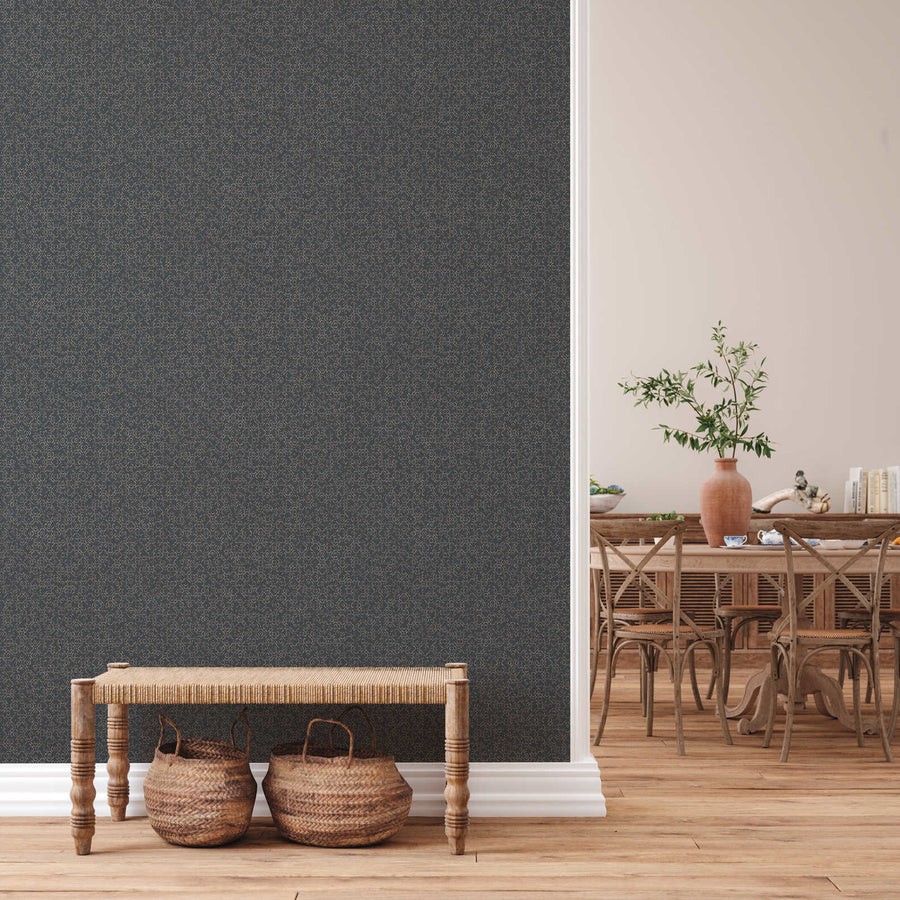 Graphic pattern wallpaper Profhome 378665-GU lightly textured non-woven wallpaper with Far Eastern look and metallic accents platinum anthracite gray 5.33 m2