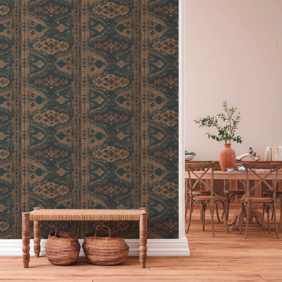 Ethnic wallpaper Profhome 378682-GU lightly textured non-woven wallpaper in matt ethnic style blue brown 5.33 m2