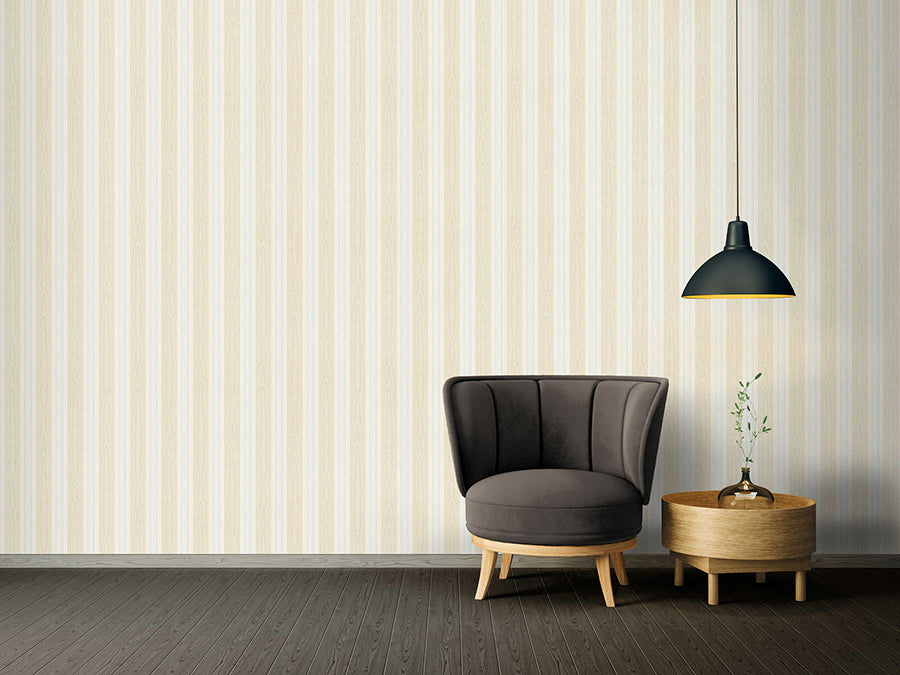 Striped wallpaper Profhome 765826-GU lightly textured vinyl wallpaper with stripes matt beige white 5.33 m2