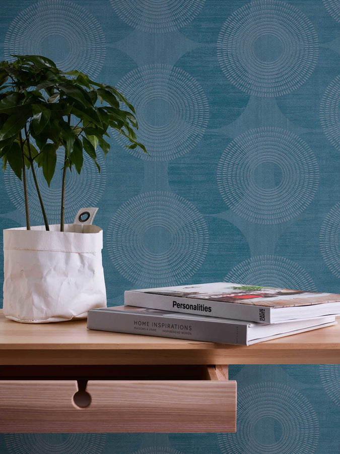 Graphic wallpaper Profhome 378325-GU lightly textured non-woven wallpaper with a blue shimmering graphic design 5.33 m2